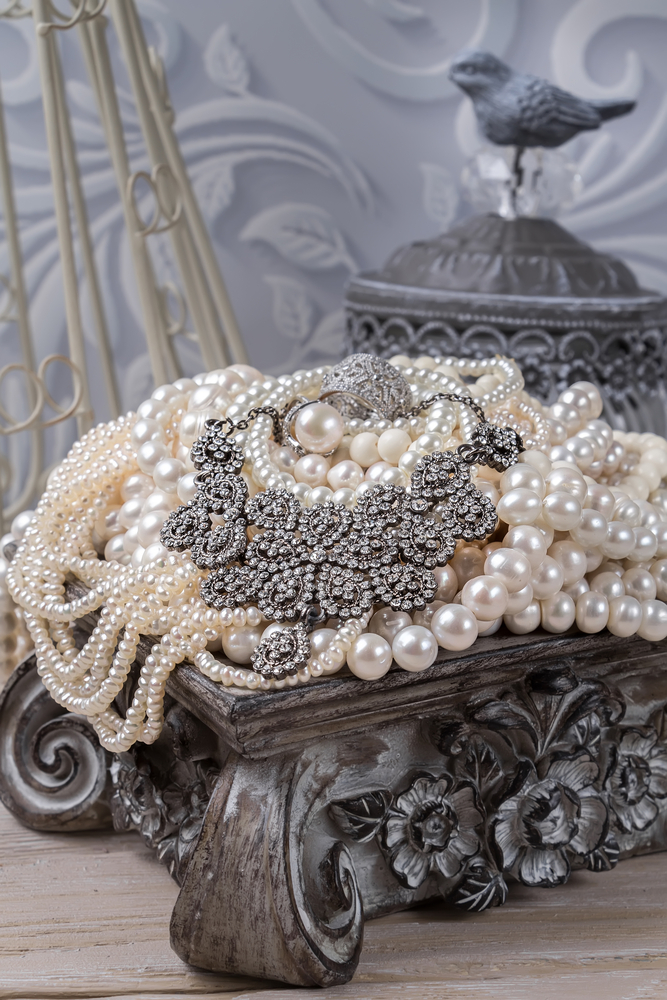 Luxury jewelry box with pearls and crystals