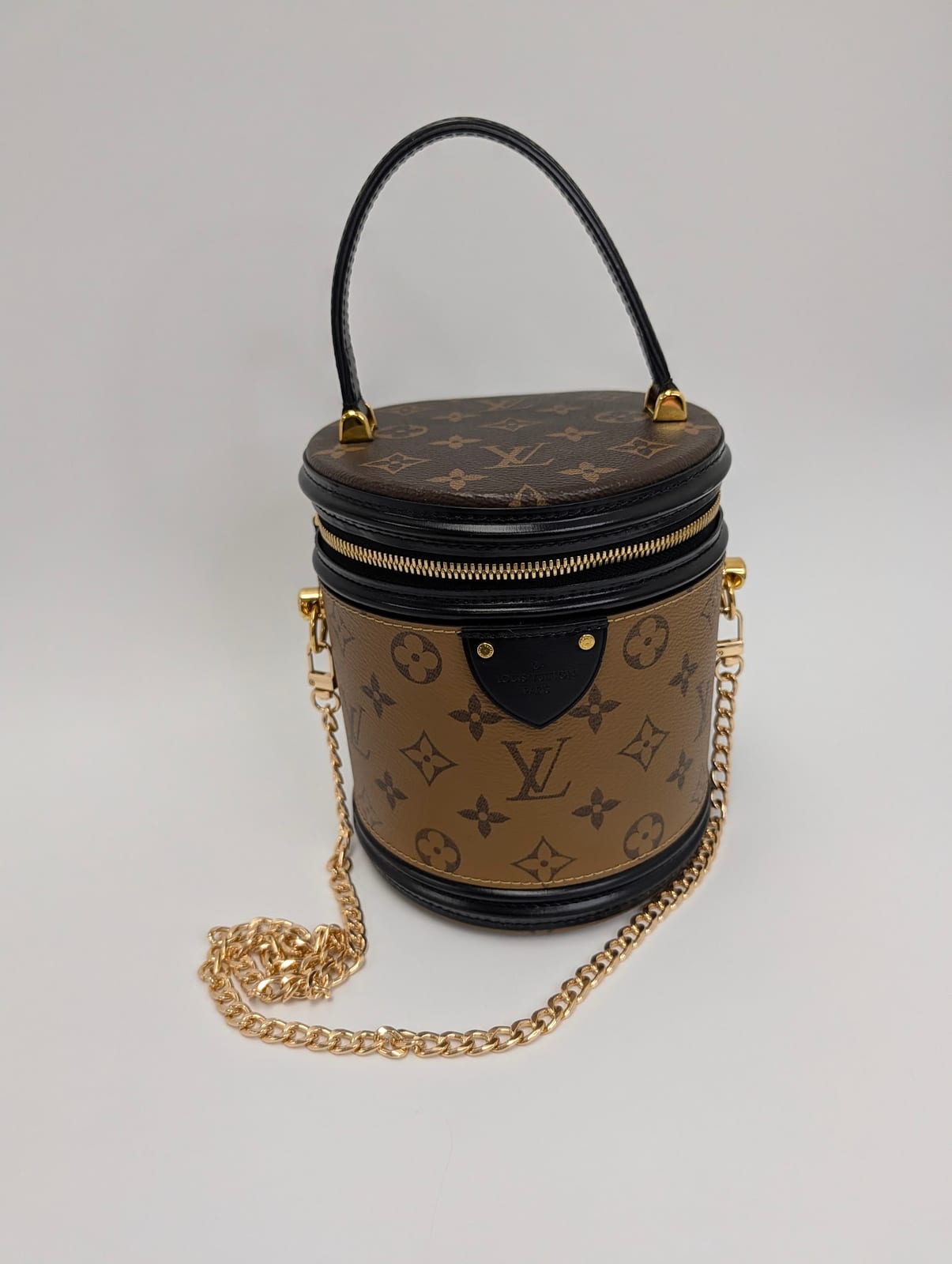 Close-up of the gold tone hardware on the Louis Vuitton Cannes bag