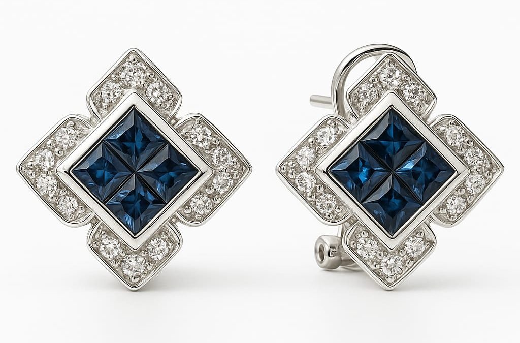 Discover Timeless Elegance with 14kt White Gold Diamond Sapphire Clover Halo Earrings