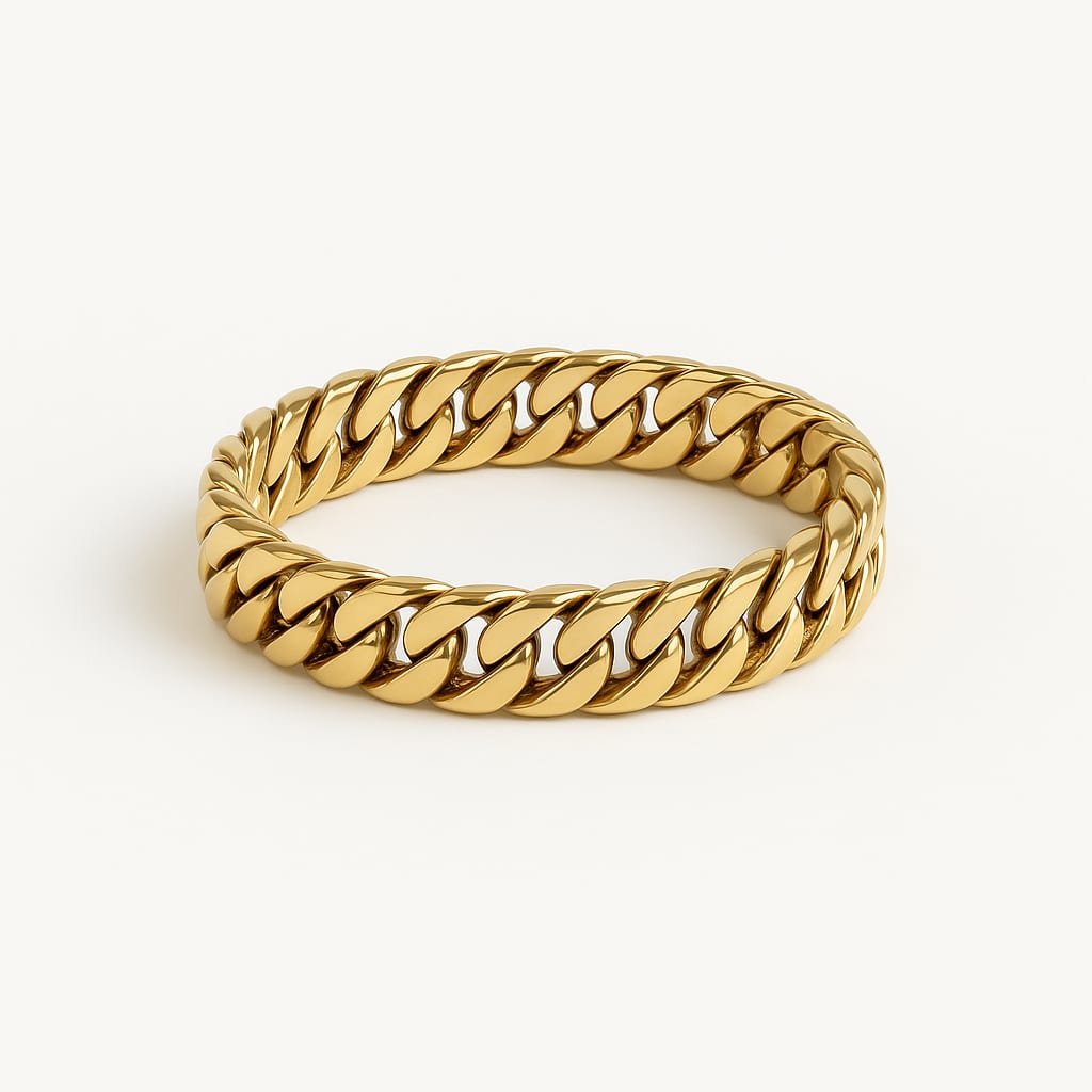 18K Yellow Gold Cuban Link Ring on white background