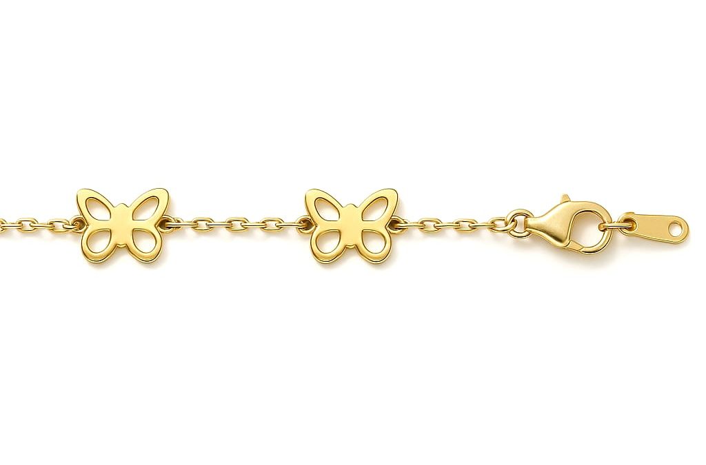 Exquisite 18K Yellow Gold Charm Bracelet with Butterfly Motifs
