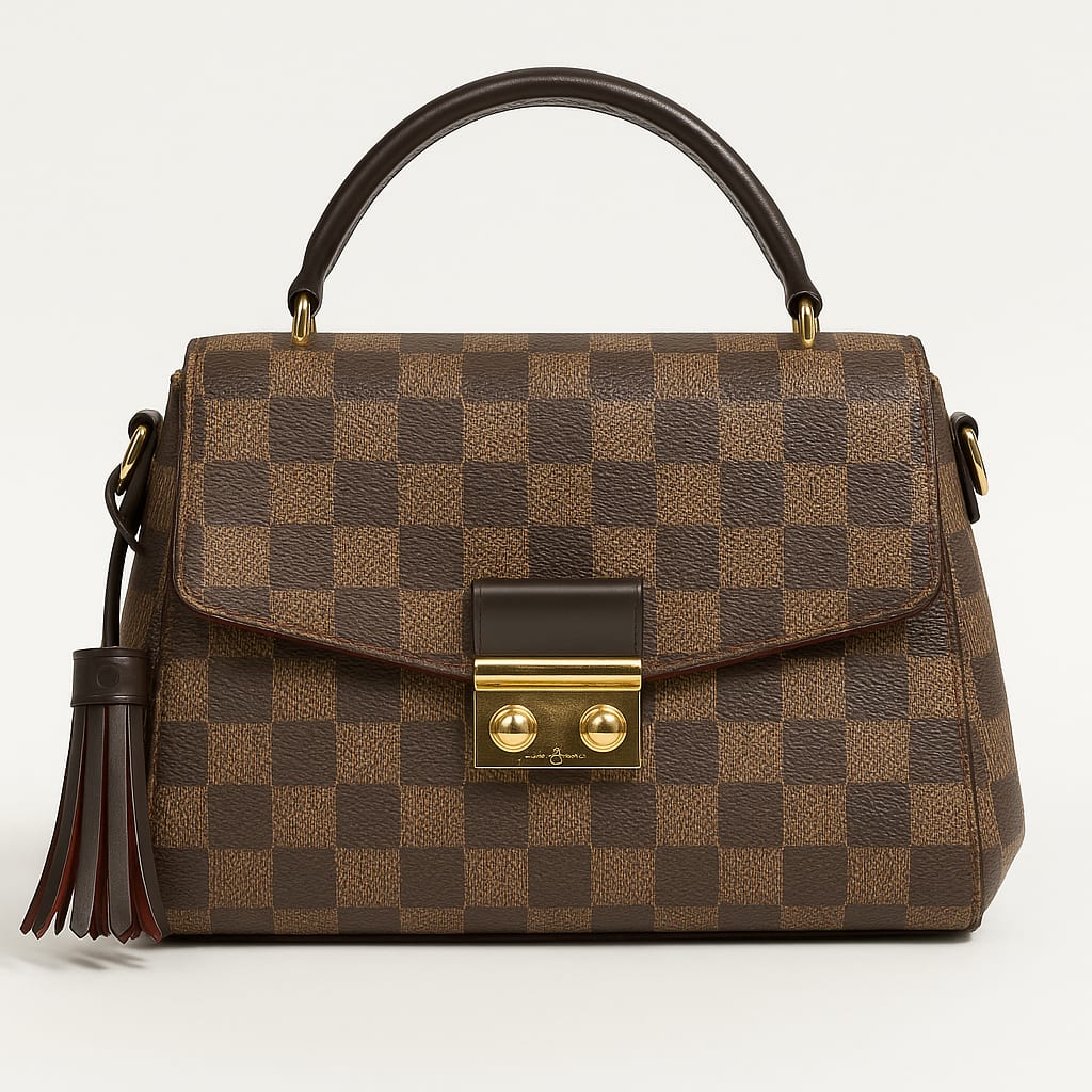 Louis Vuitton Damier Ebene Croisette Bag on white background