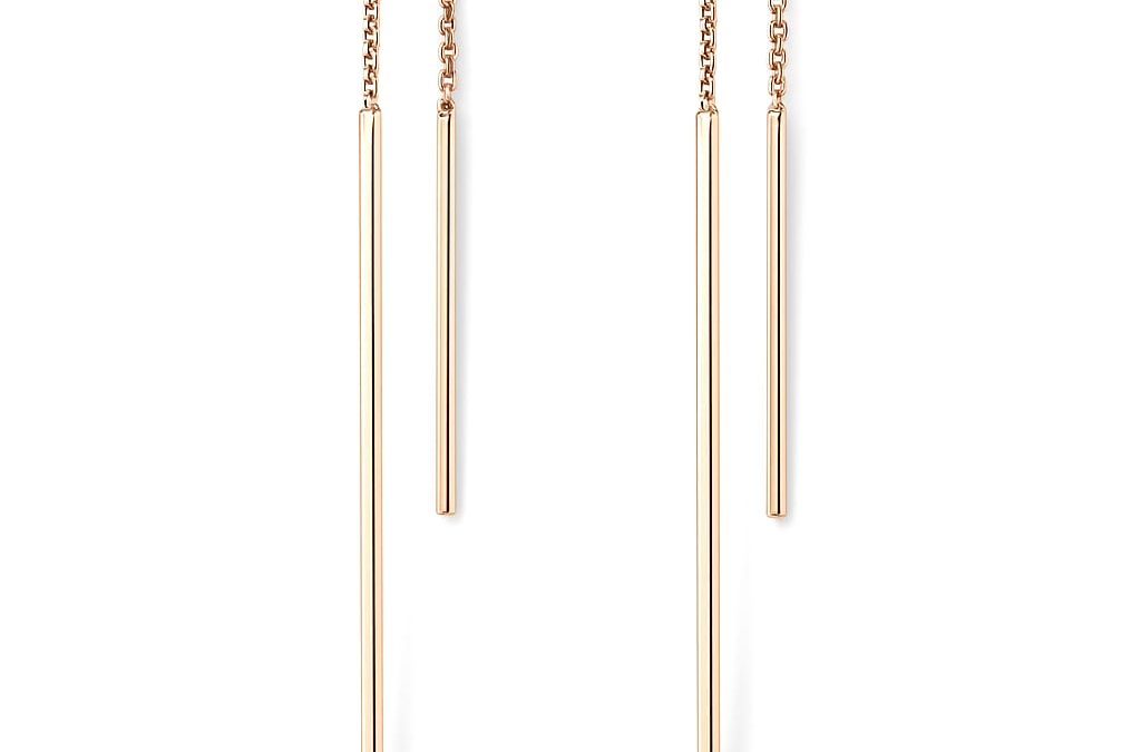 Elegant 18K Rose Gold Long-Bar Threader Earrings