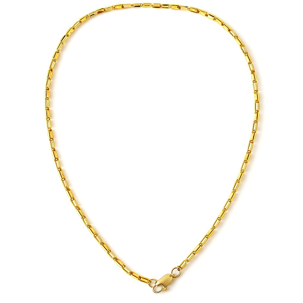 18K gold chain with mirrored bar-link design on white background
