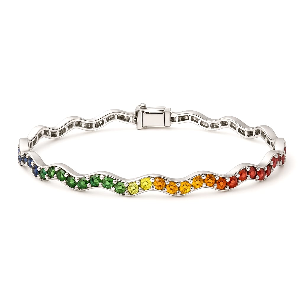 14K White Gold Multi-Colored Gemstone Bracelet on white background