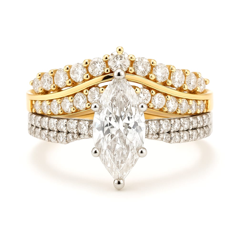 14K Two-Toned Gold Diamond Ring on white background