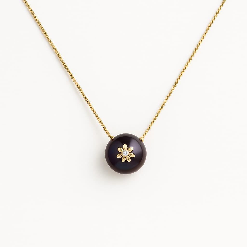 14K Gold Peacock Pearl Necklace on a white background