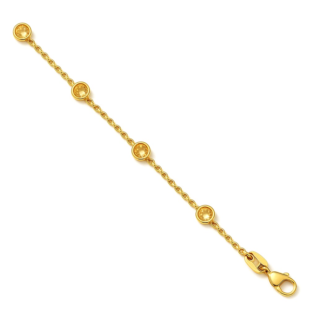 14K Yellow Gold Citrine Cable Chain Necklace on white background