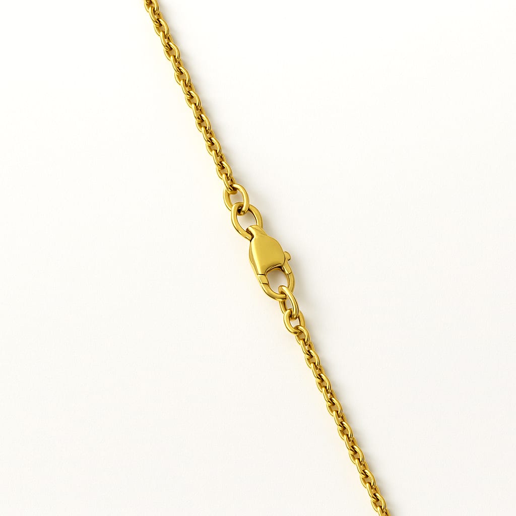 14K yellow gold cable link chain on white background