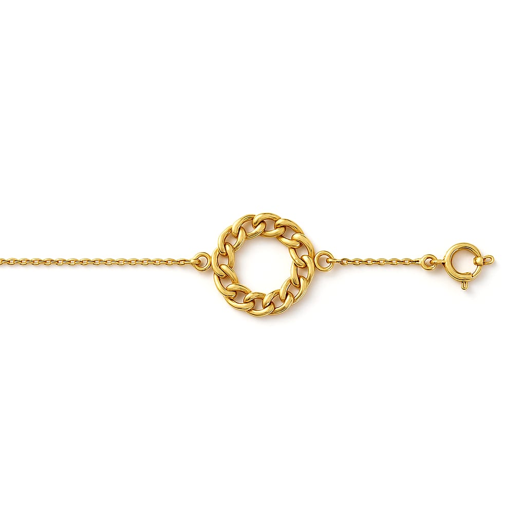 14K Gold Curb Chain Bracelet on white background
