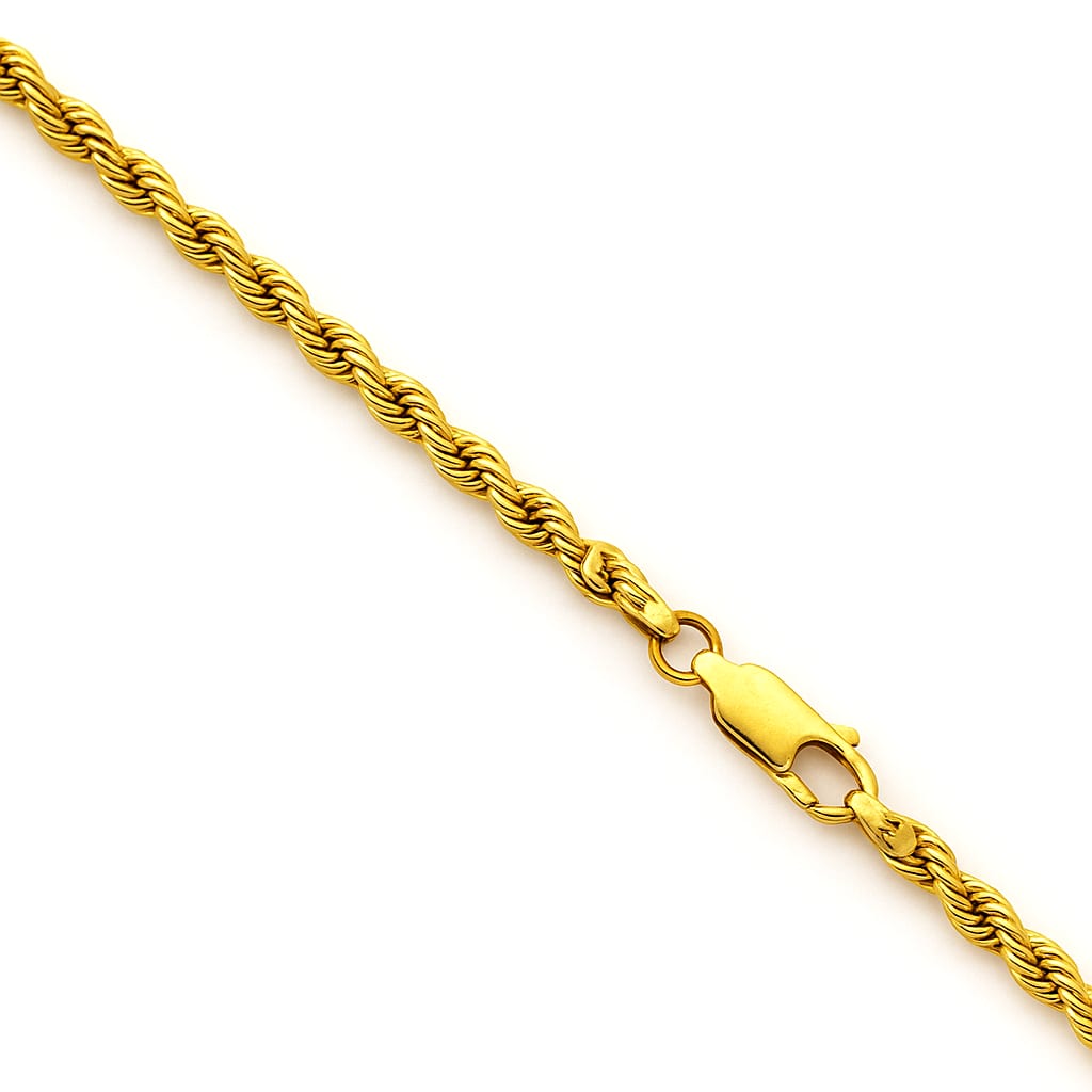 14K Gold Rope Chain Necklace on white background