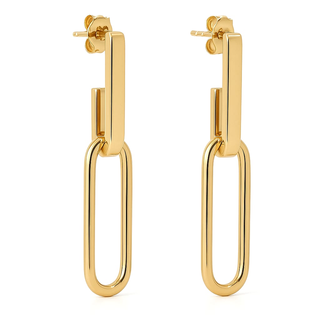 14K Gold Paperclip Earrings on White Background