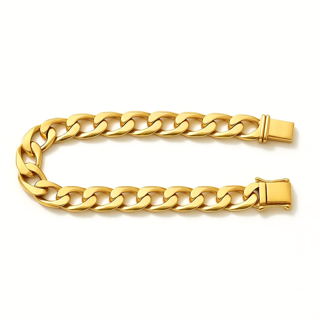14K Yellow Gold Curb Bracelet on a clean white background