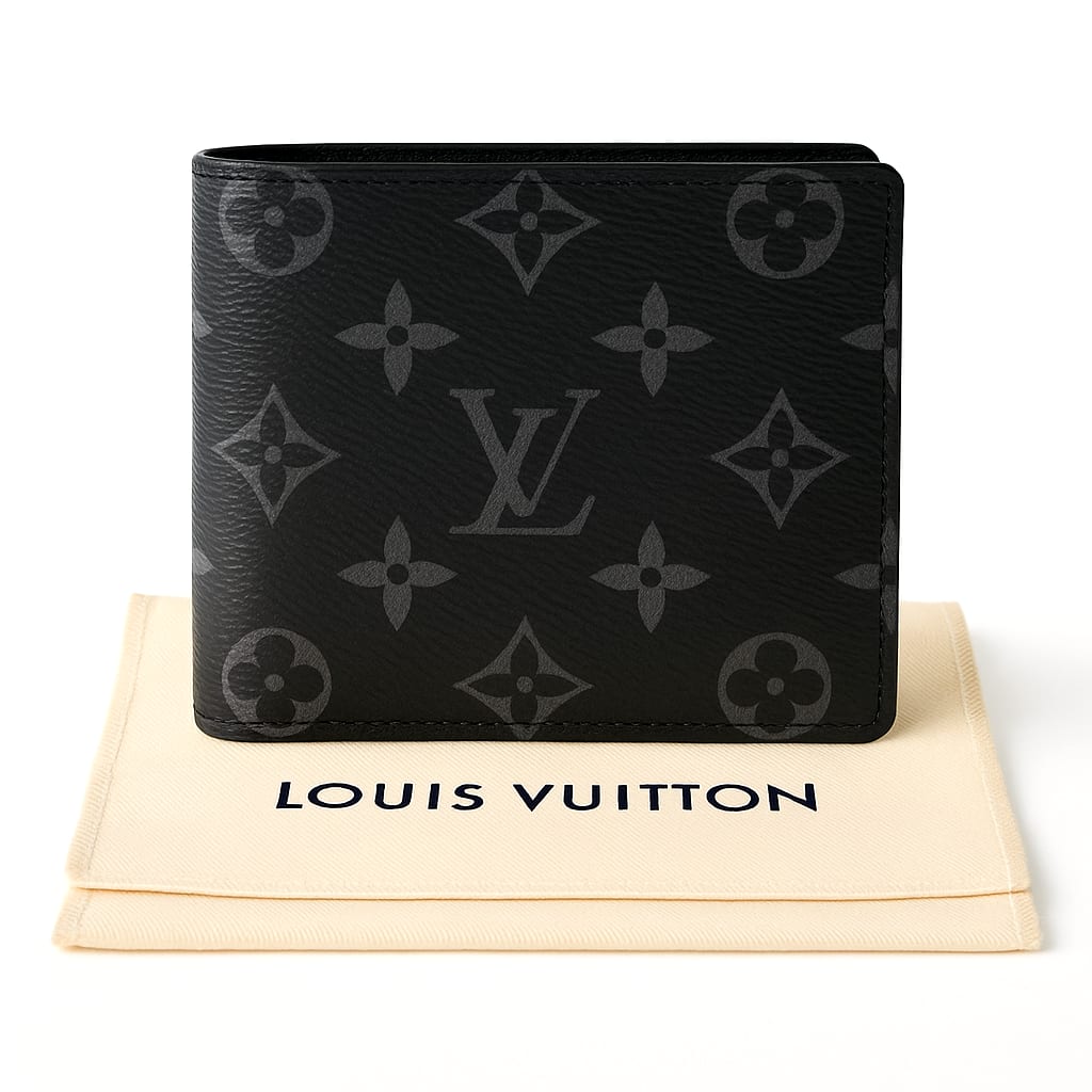 Front view of Louis Vuitton Slender Wallet in Monogram Eclipse