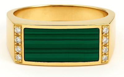 14K Yellow Gold Malachite Diamond Ring – Size 10.5