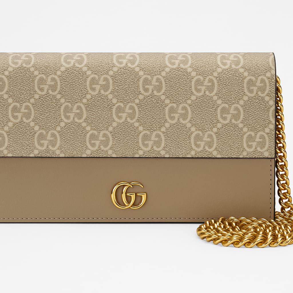 Gucci GG Supreme Wallet On A Chain Handbag on white background