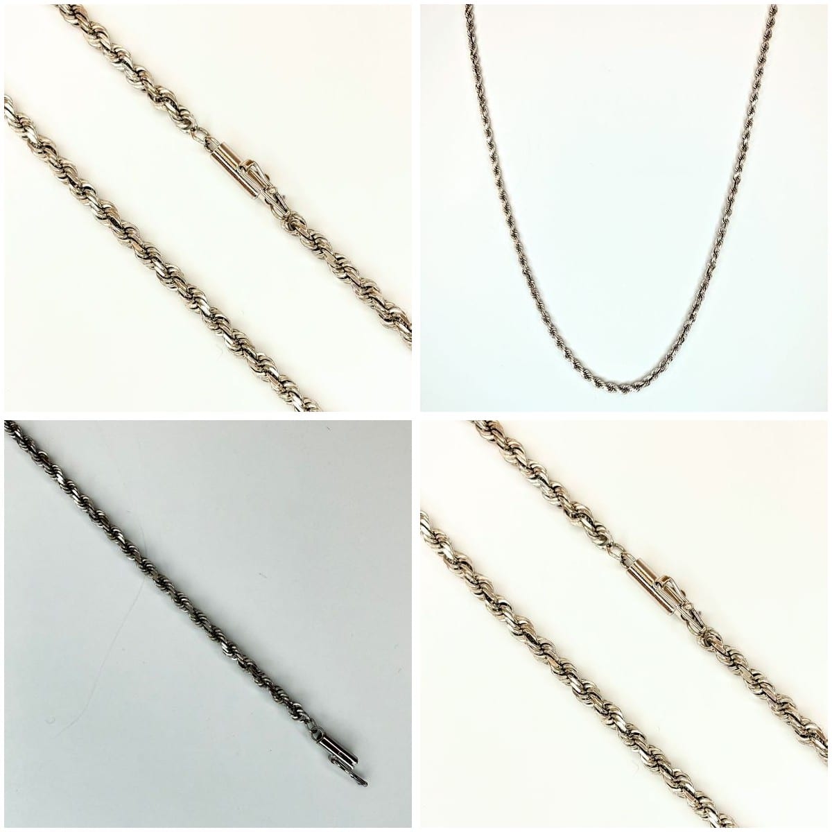 14K White Gold Rope Chain on white background