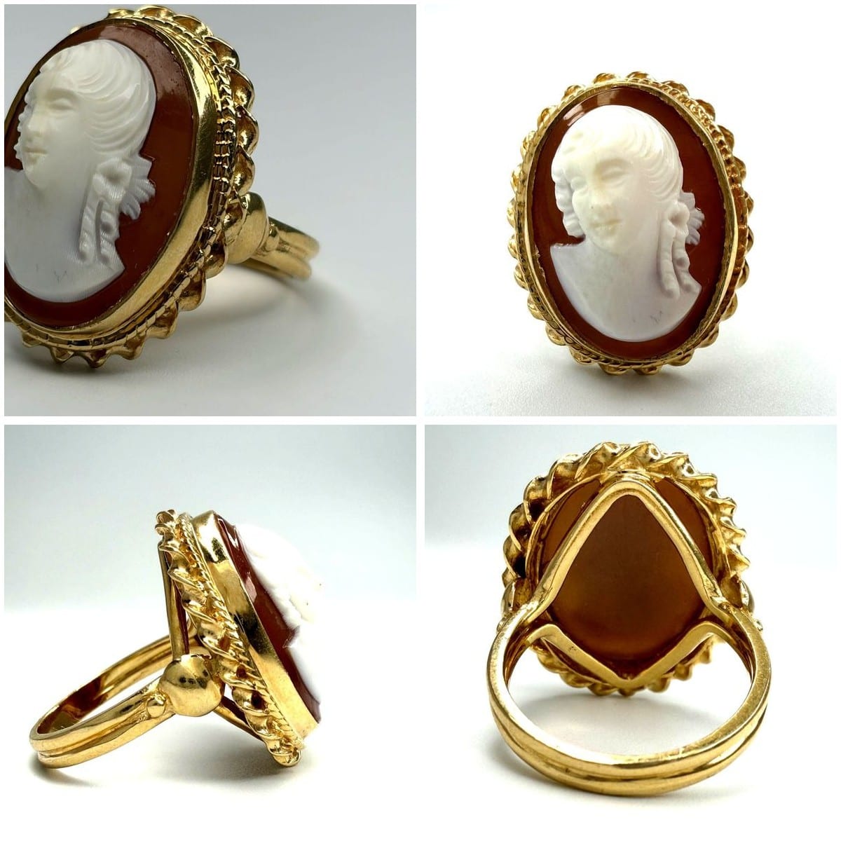 Collage view of the 12K Yellow Gold Vintage Cameo Ring