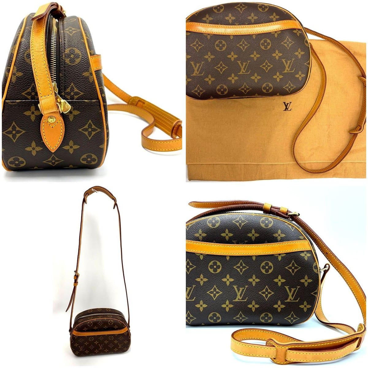 Collage of Louis Vuitton Monogram Blois Bag features