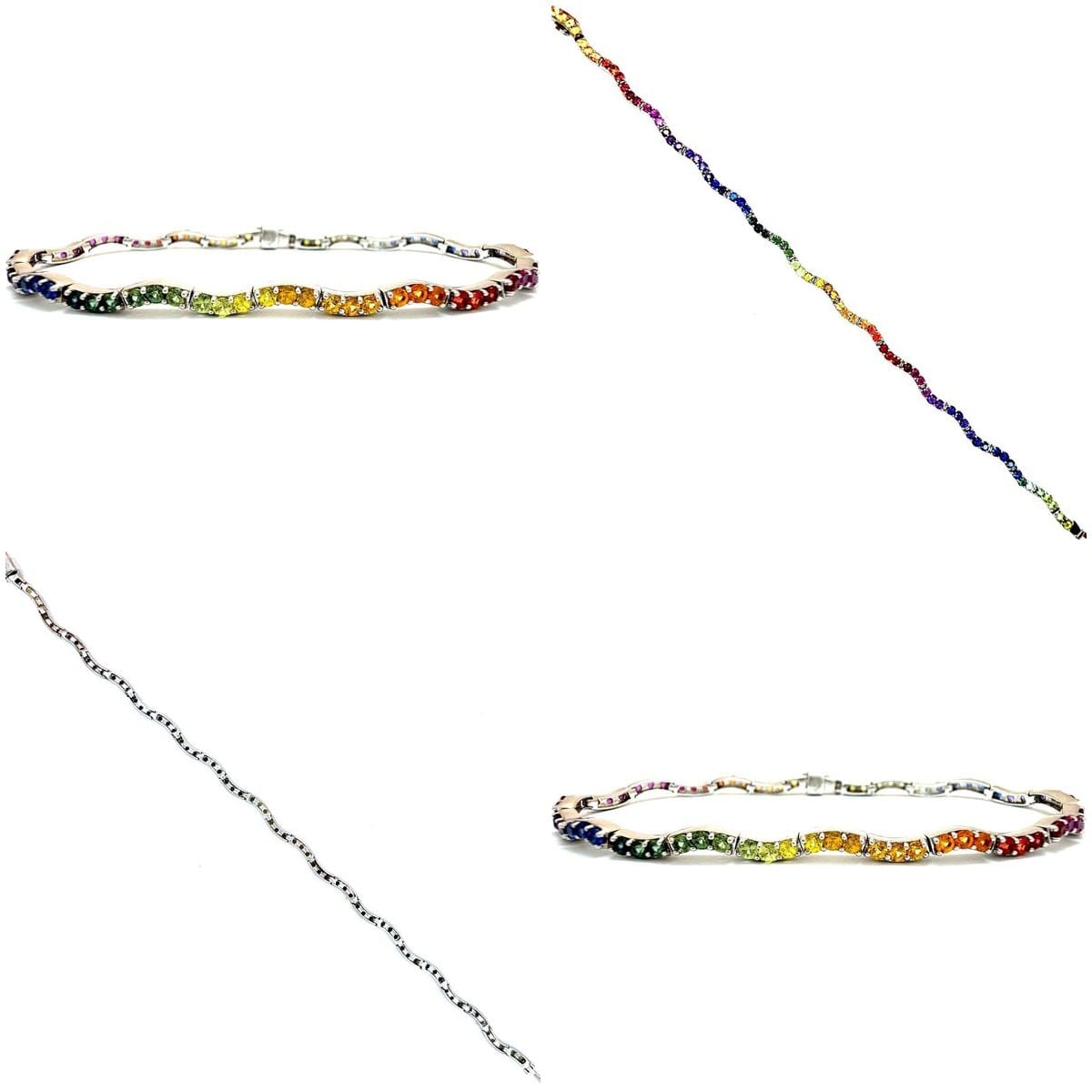 Collage of 14K White Gold Multi-Colored Gemstone Bracelet details