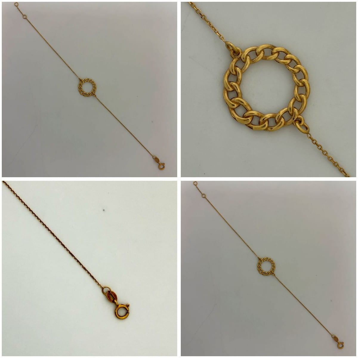 Collage of 14K Gold Curb Chain Bracelet details