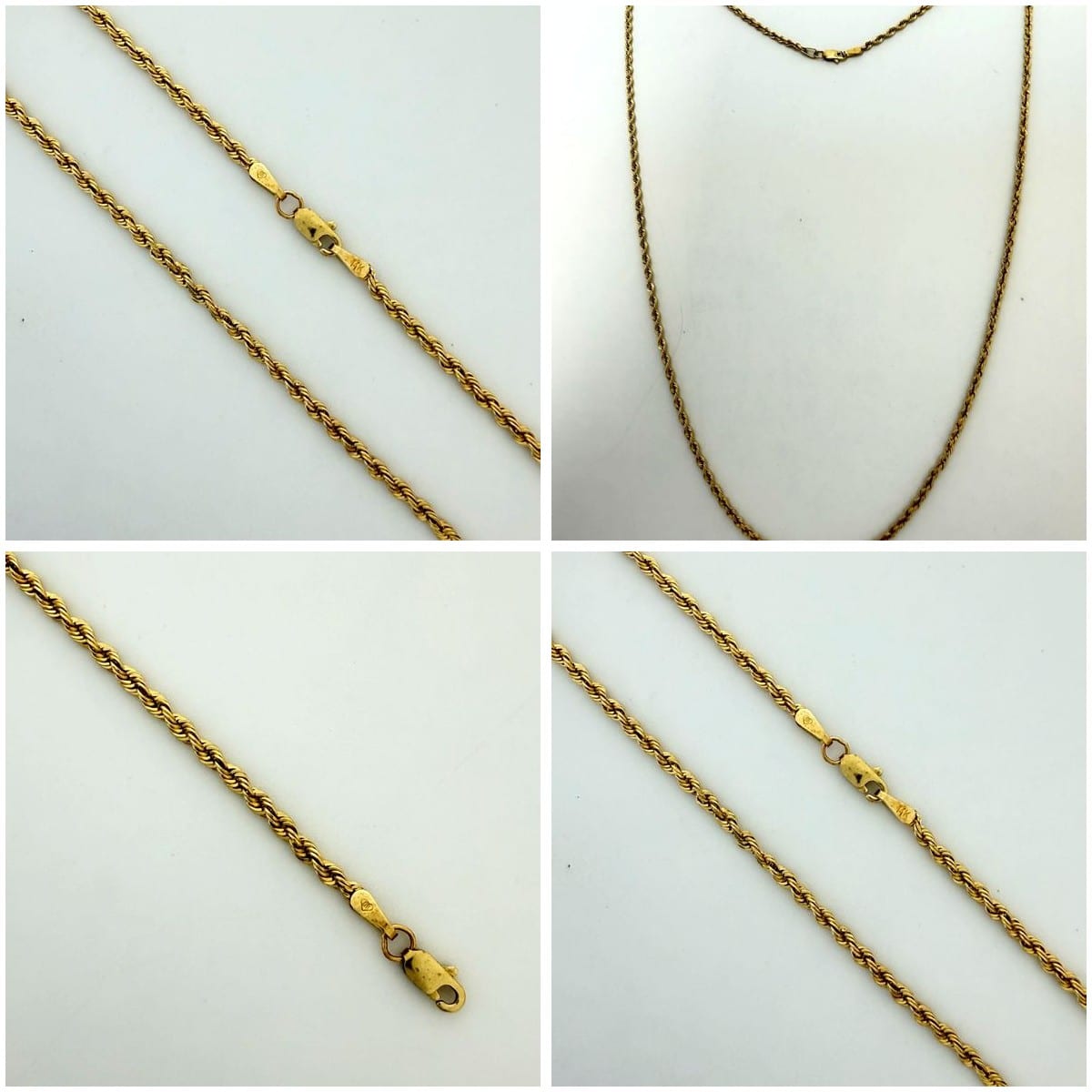 Collage of 14K Gold Rope Chain Necklace details