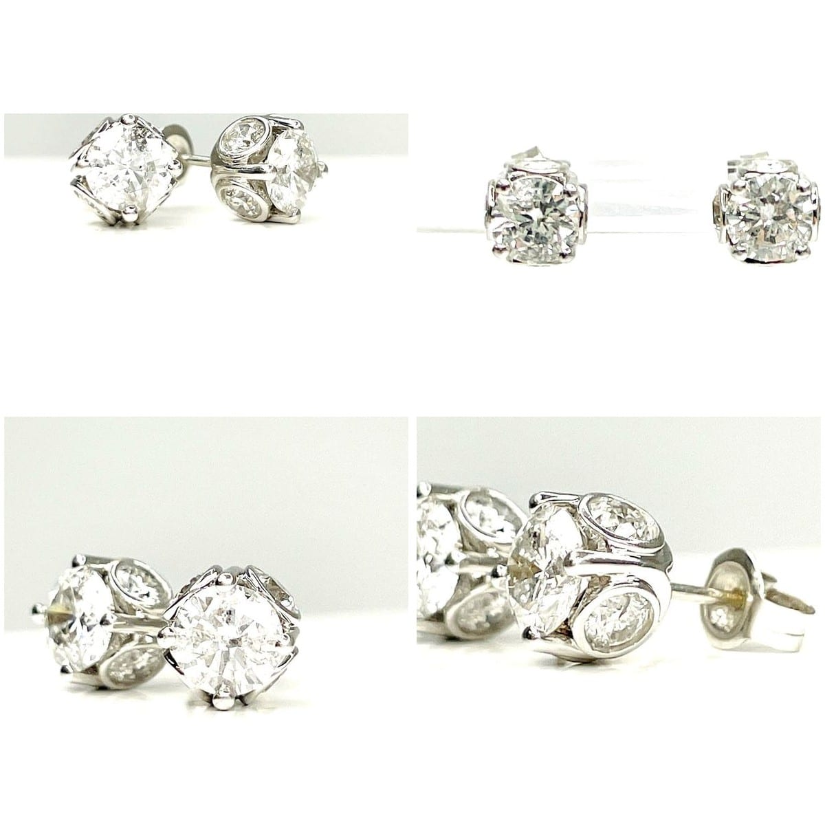Multiple angles of diamond earrings