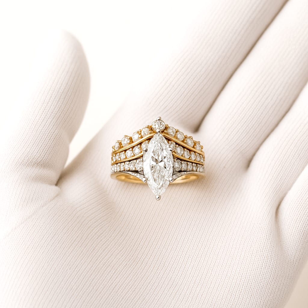 Detail view of 14K Two-Toned Gold Diamond Ring
