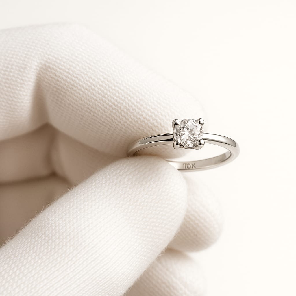 Detailed view of 10K white gold necklace clasp