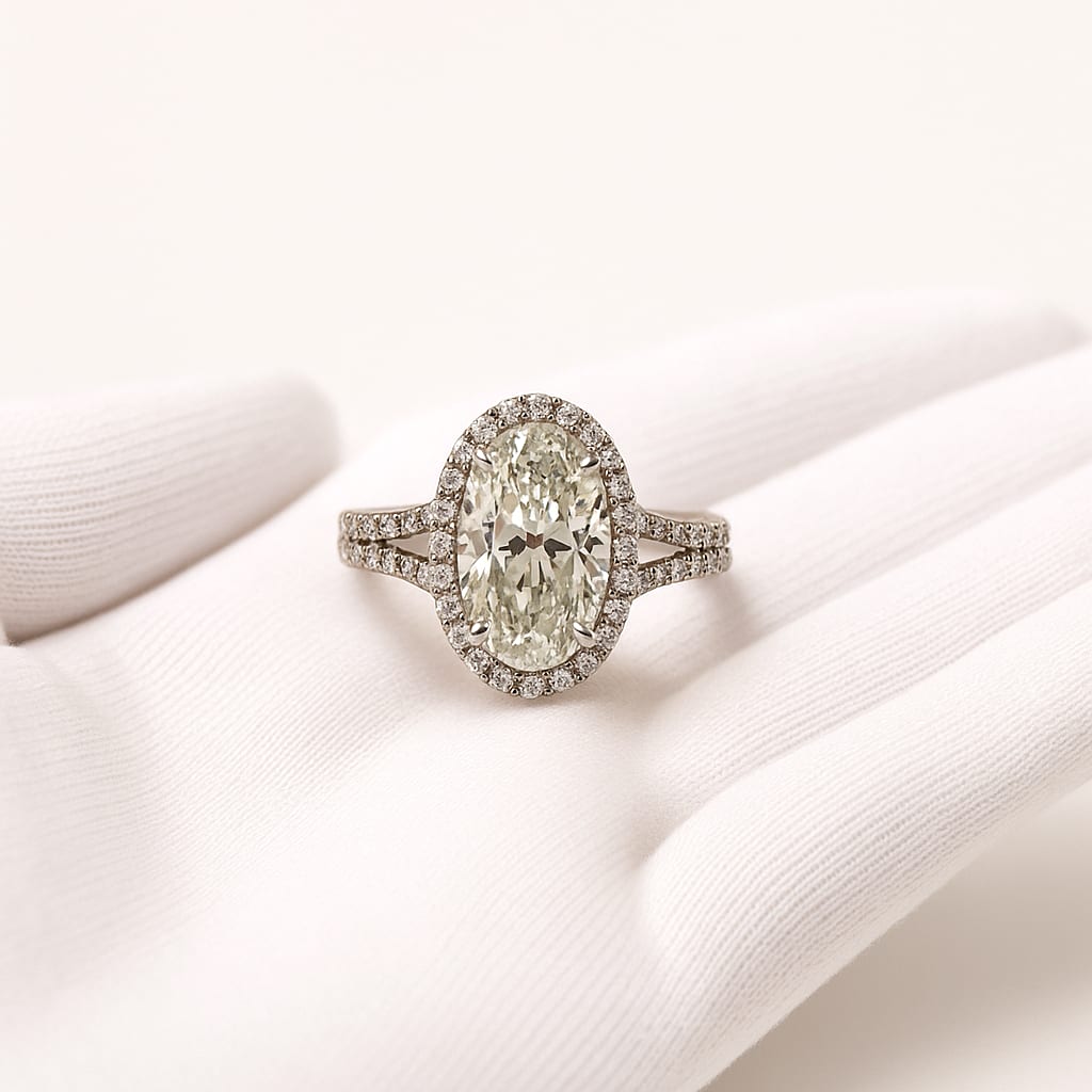 Close-up of Diamond Ring with White Glove
