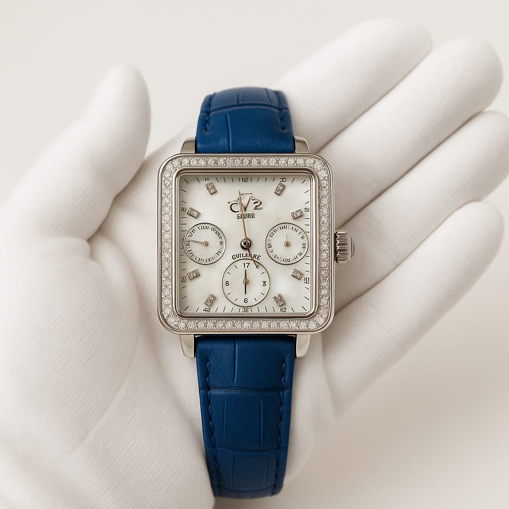 Detail of GV2 by Gevril Bari Diamond Watch with white gloves