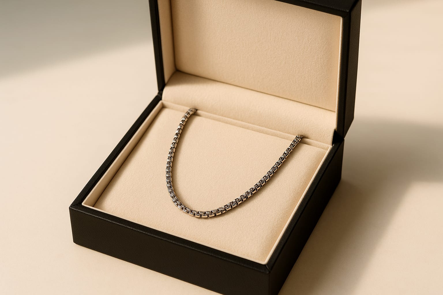 Luxury display of the 14K White Gold Chain.