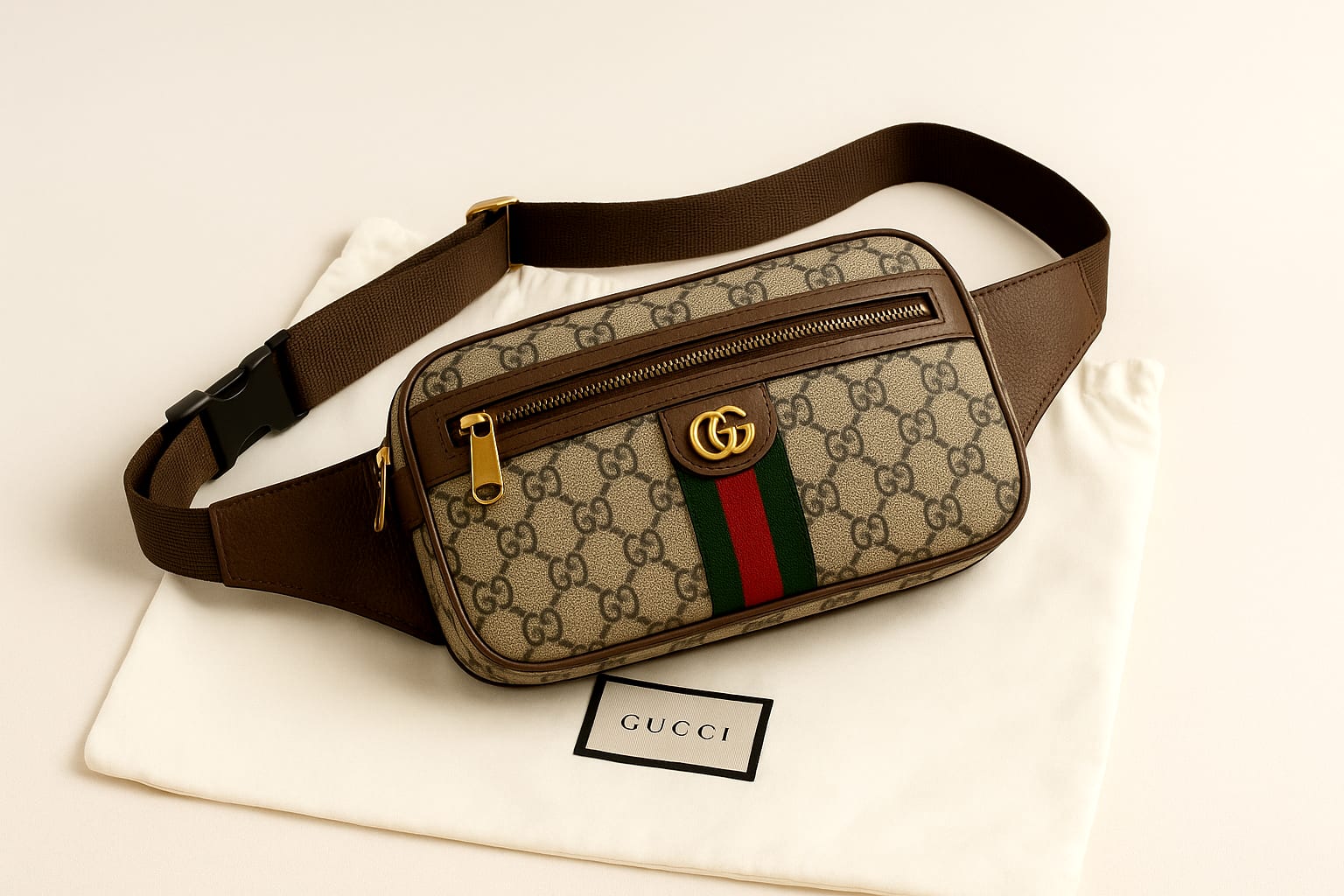 Luxury display of the Gucci Ophidia Belt Bag