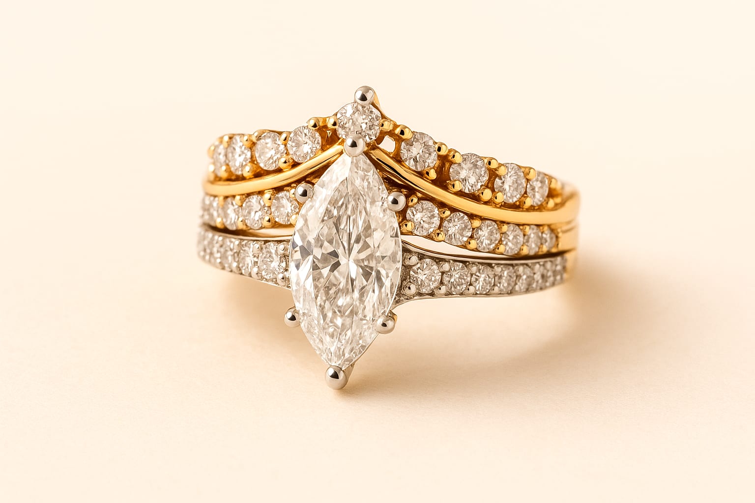 Luxury display of 14K Two-Toned Gold Diamond Ring