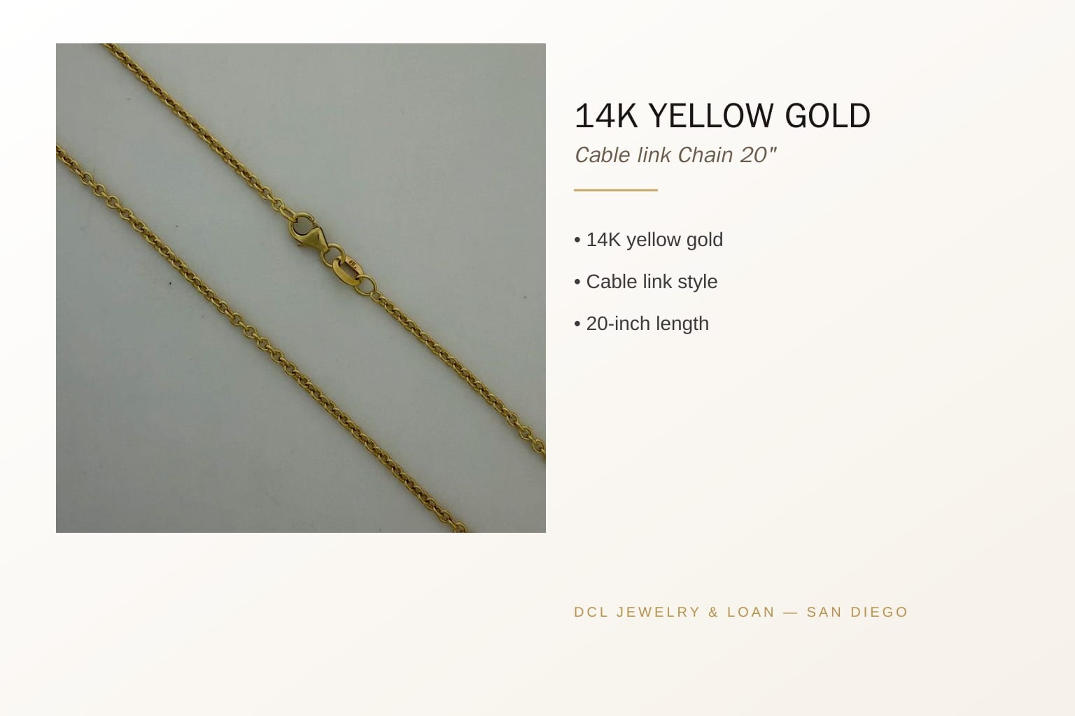 Infographic banner highlighting features of the gold chain