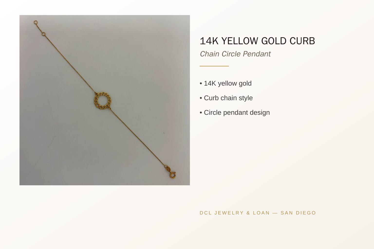 Infographic about 14K Gold Curb Chain Bracelet features