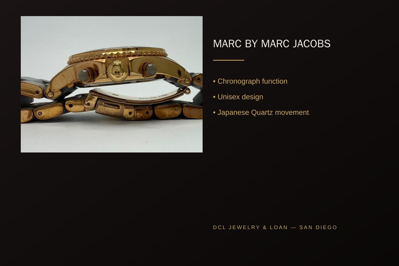 Infographic banner of Marc Jacobs watch features