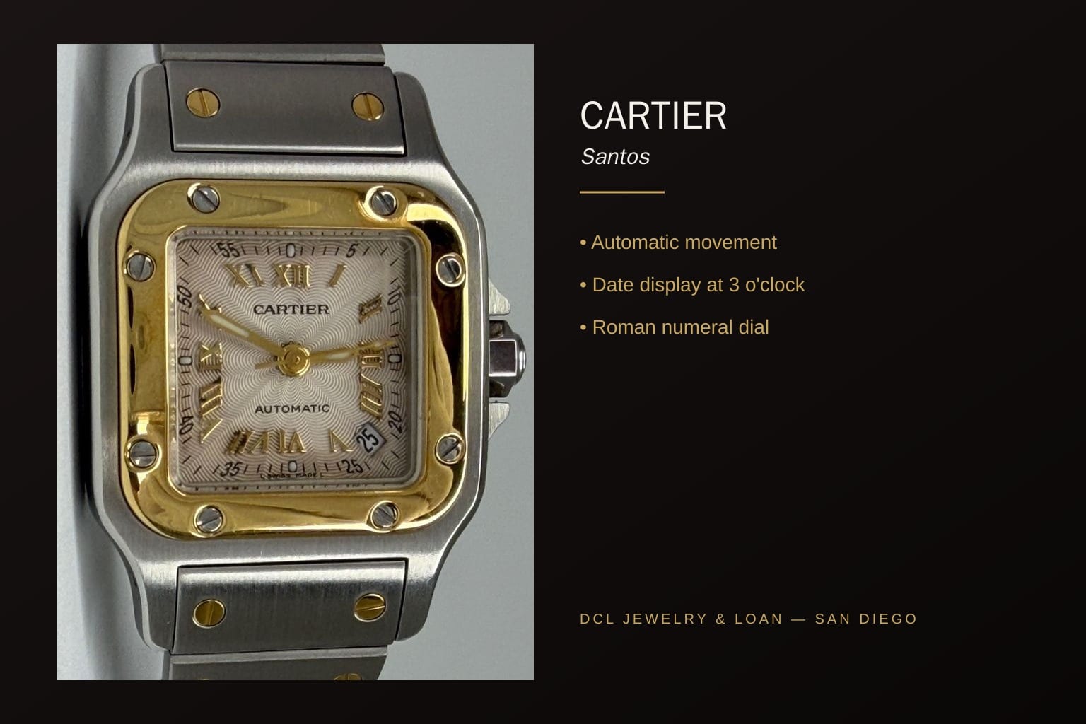 Infographic banner highlighting Cartier Santos features