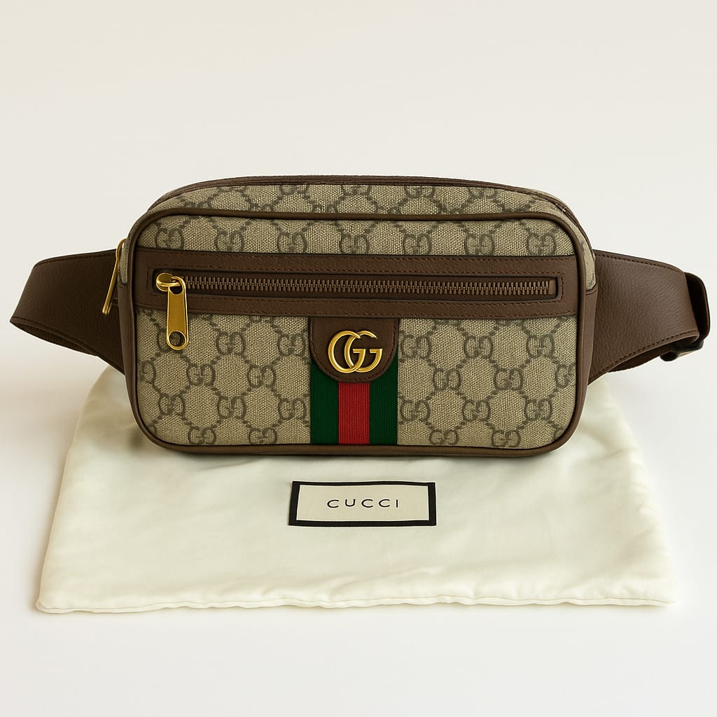 Model wearing the Gucci Ophidia Belt Bag in lifestyle setting