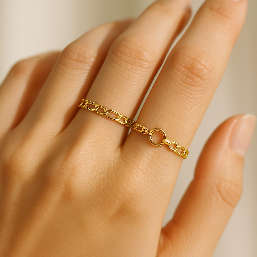 Model wearing the 10K Yellow Gold Figaro Chain