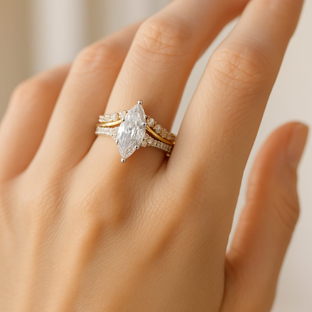 Model wearing the 14K Two-Toned Gold Diamond Ring