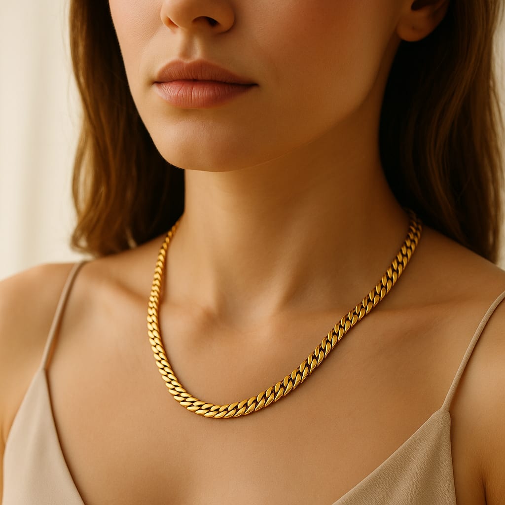 Model wearing the 10K Yellow Gold Cuban Link Chain