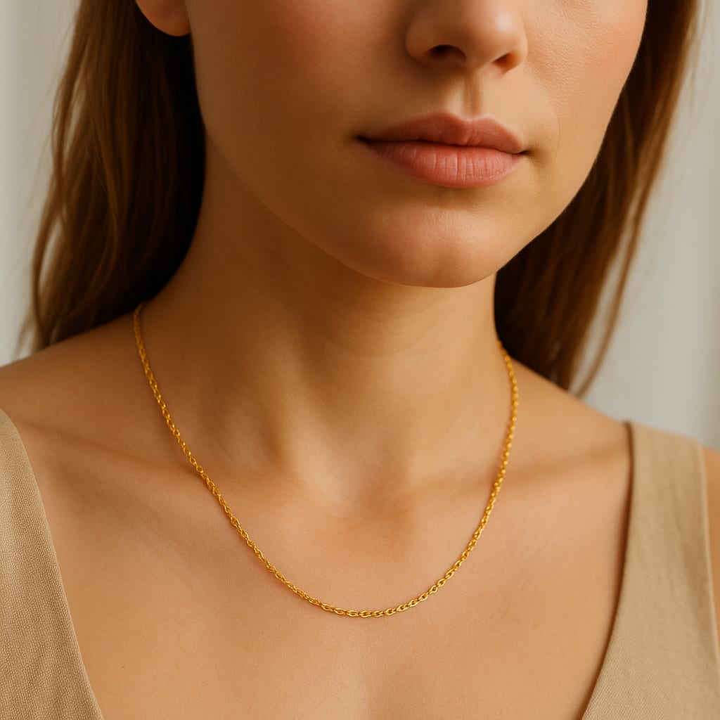 Model wearing 14K gold chain
