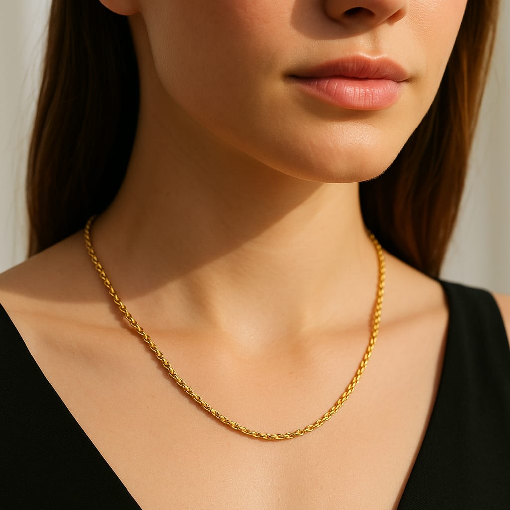 Model wearing the 14K Gold Rope Chain Necklace