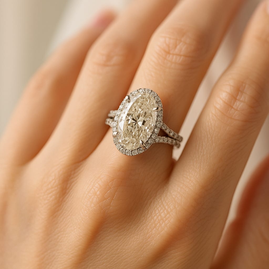 Lifestyle Shot of Model Wearing 18kt White Gold Diamond Ring