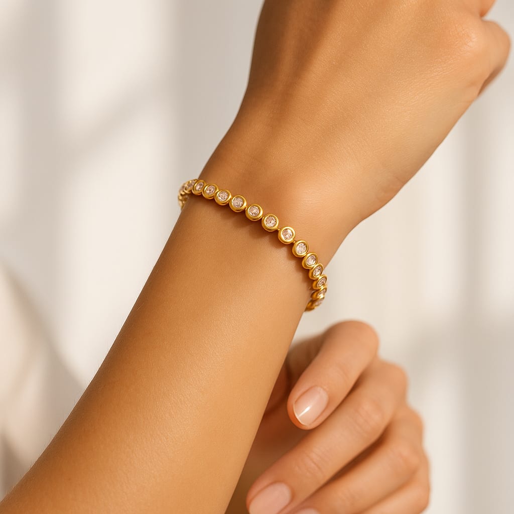 Model wearing the diamond tennis bracelet