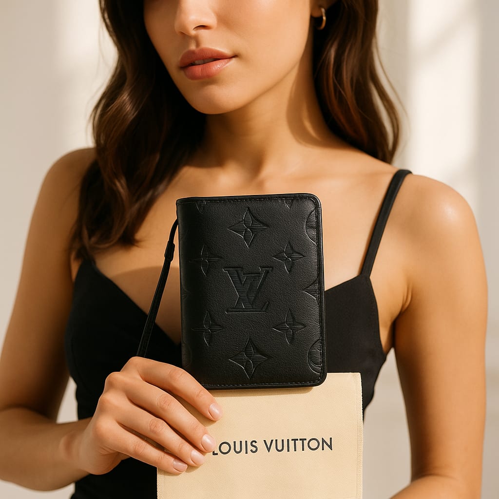 Model showcasing the Pocket Organizer in a lifestyle setting