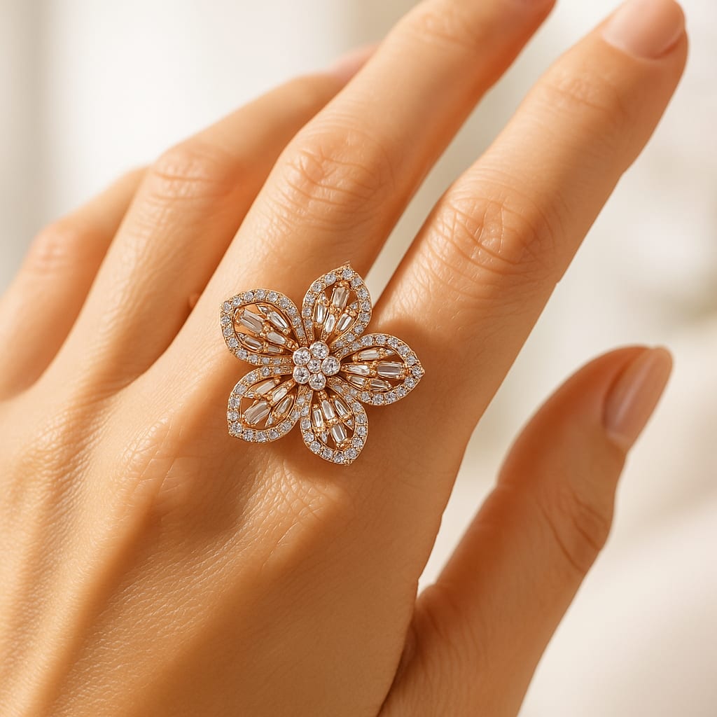 Model wearing the Effy 14K Rose Gold Diamond Ring