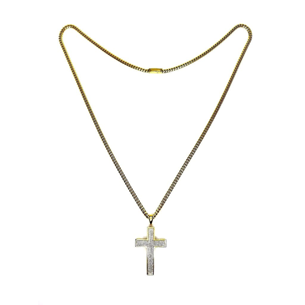 Close-up of diamond cross pendant
