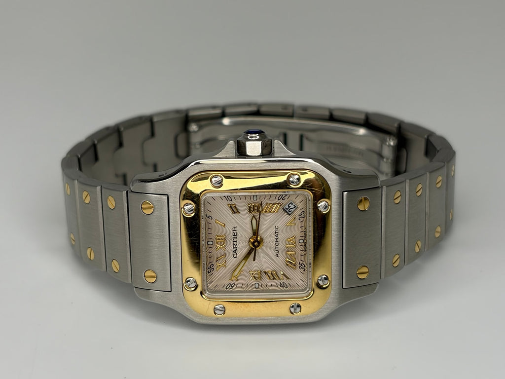 Cartier Santos luxury watch on white background
